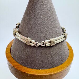 VTG Sterling Silver 925 Double Bar Link Lobster Claw Clasp Bracelet 7.25" Length